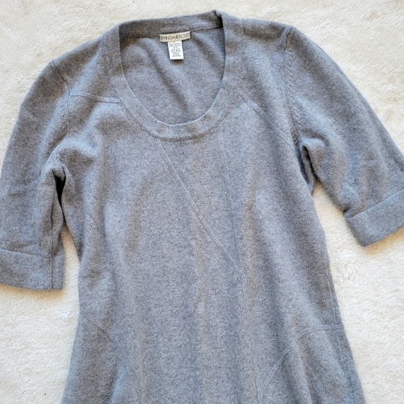 Gray Sweater Dress Seamed Short Sleeve Lightweight Wool Knit Spring + Mercer L - Picture 3 of 8